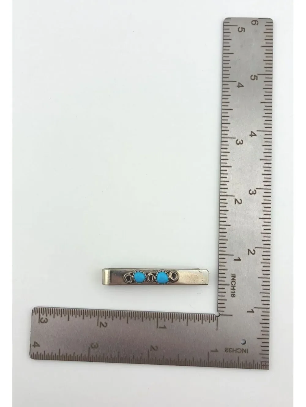 Vintage Nickel Money Clip with Turquoise Stones set in Silver Bezels SW style